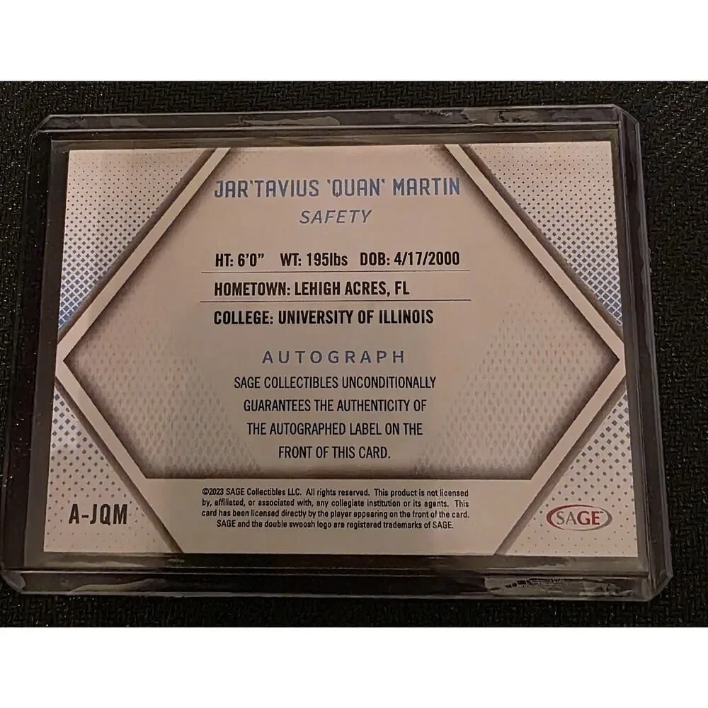 Sage Jartavius Quan Martin Signed Autograph A-JQM Football Card